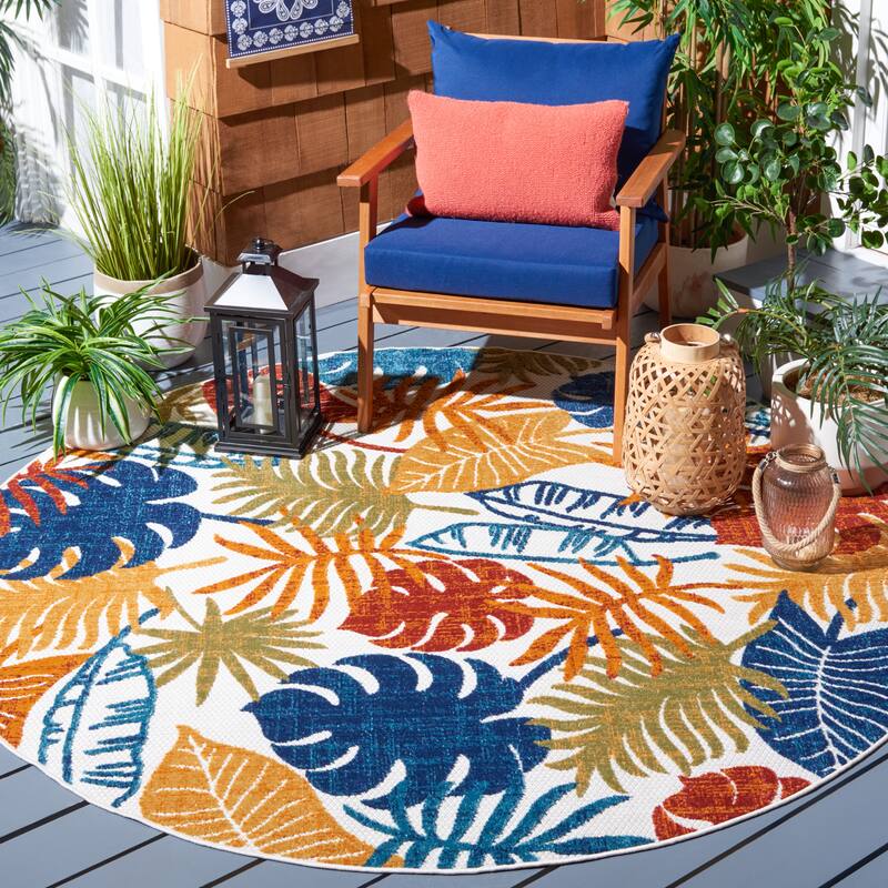 SAFAVIEH Cabana Leala Indoor/ Outdoor Waterproof Patio Floral Rug - 5' Round - Creme/Red