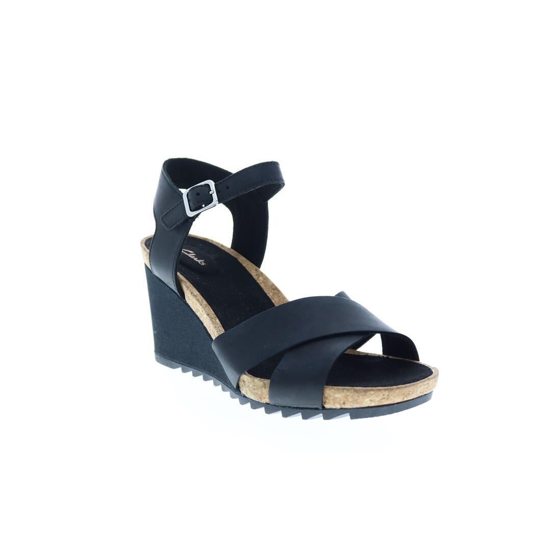 clarks leather wedges