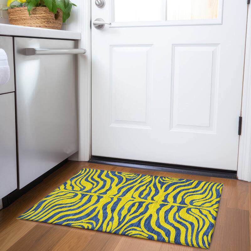 Premium Washable Super Soft Modern Zebra Print Mayfield Rug - Yellow - 1'8" x 2'6"