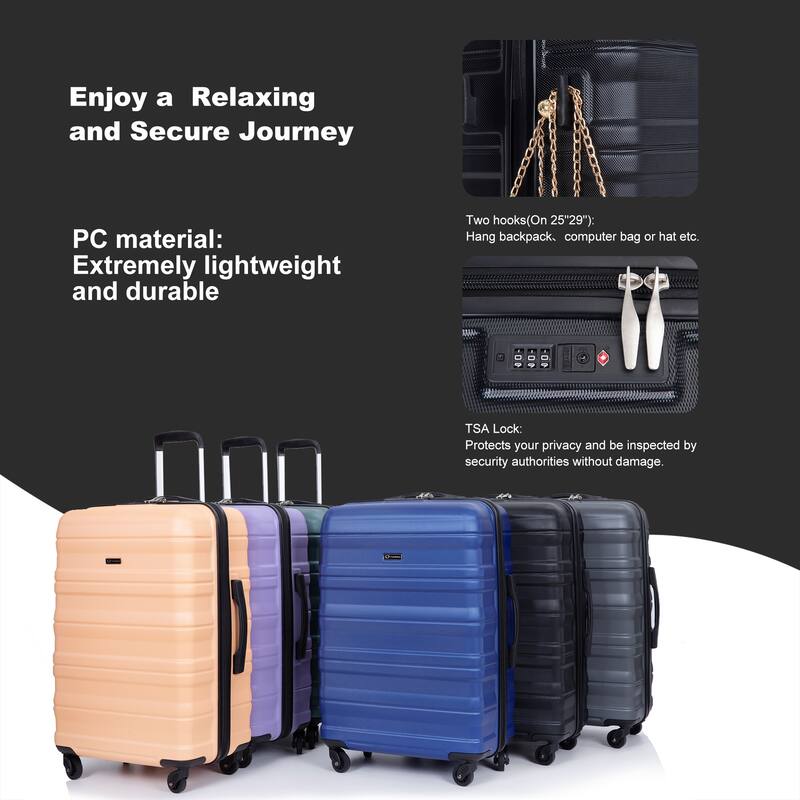 3 Piece PC Expandable Luggage Sets, Modern Lightweight Durable Suitcase with TSA Lock, Two Hooks and Spinner Wheels