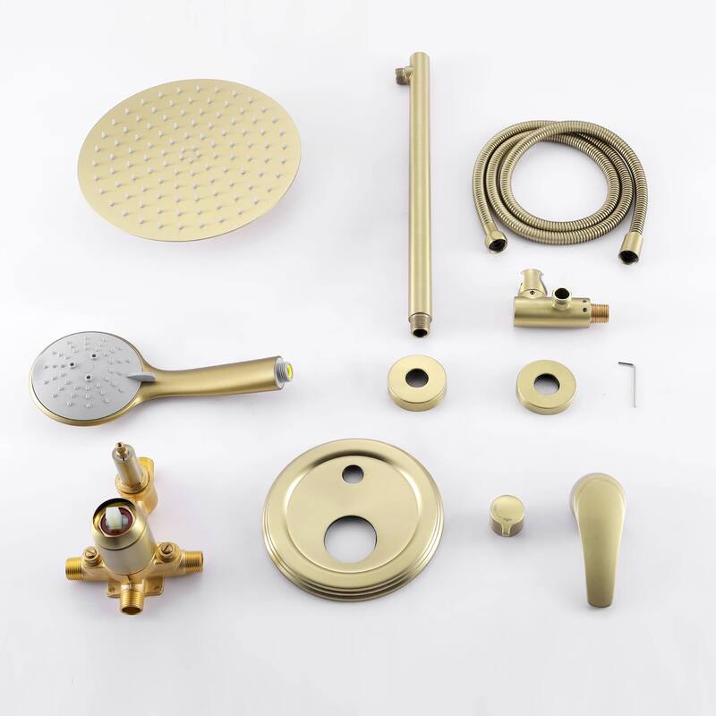 Wall Mounted Shower Faucet With 5-Mode Sprayer Hand Shower Rainfall Shower System Set With 10 Inch Rain Shower Head
