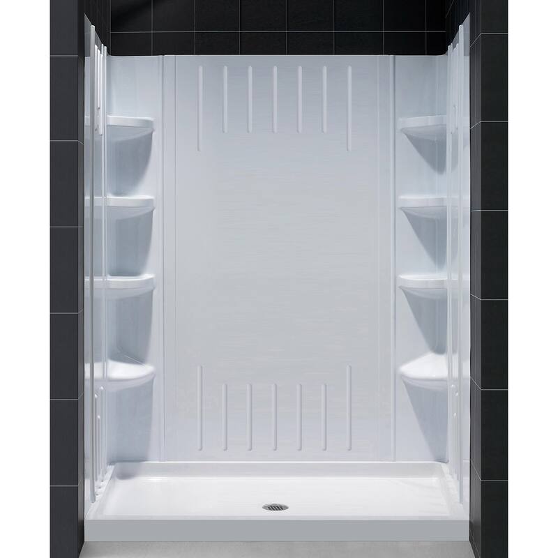 DreamLine 36 in. D x 60 in. W x 75 5/8 in. H Single Threshold Shower Base and Acrylic Backwall Kit - 36" x 60"