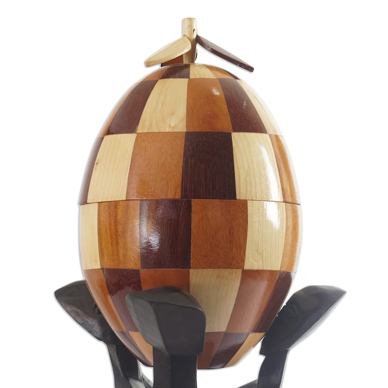 Novica Handmade Checkered Secret Wood And Coconut Shell Sculpture