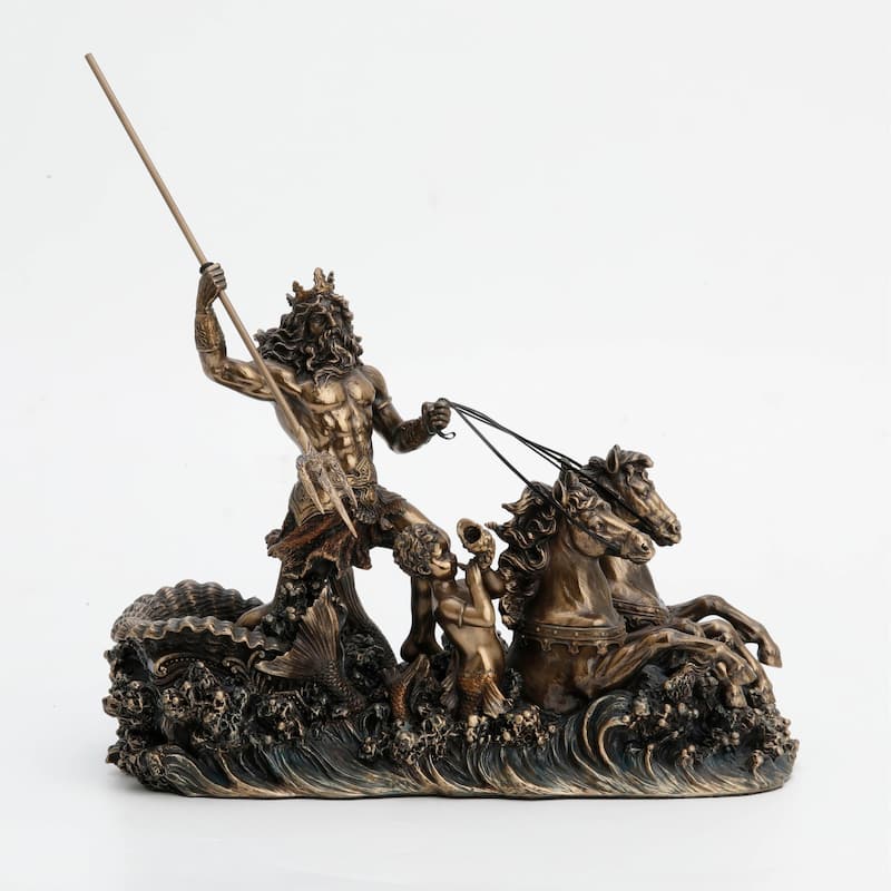 10.24" H POSEIDON ON HIPPOCAMPUS CHARIOT Cold Cast Bronze - 4.92"x10.24"x7.48"