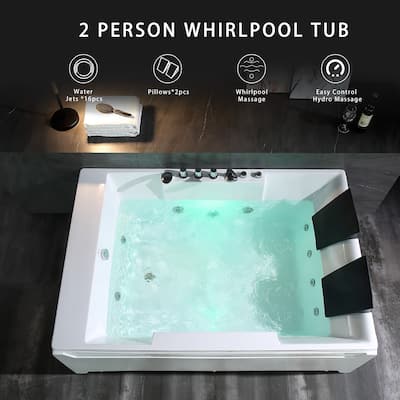 72 in. x 48 in. Left Drain Alcove Whirlpool Bathtub Lighted Rectangular Hydrotherapy Jetted Soaking Bath Tub in White