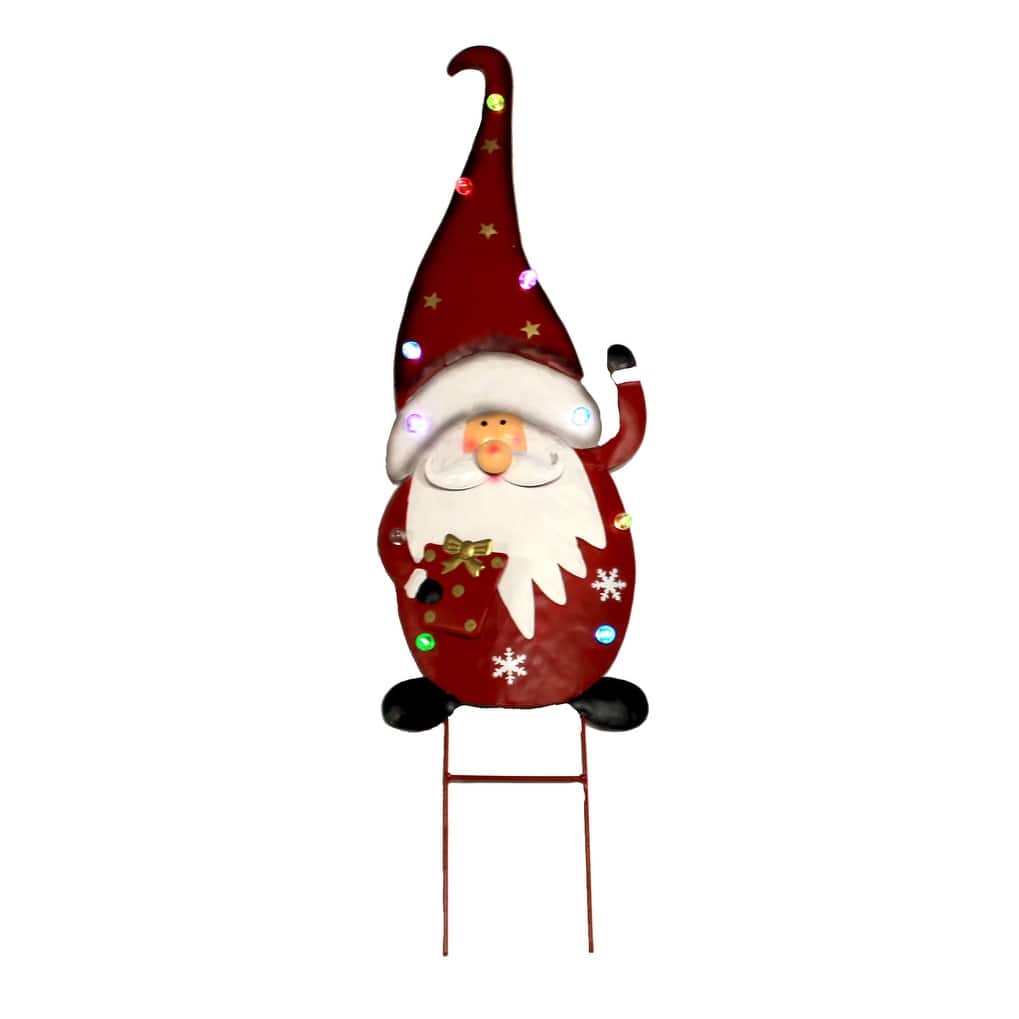 32" Metal Light Up Santa Holding Present Yard Stake - Multicolor