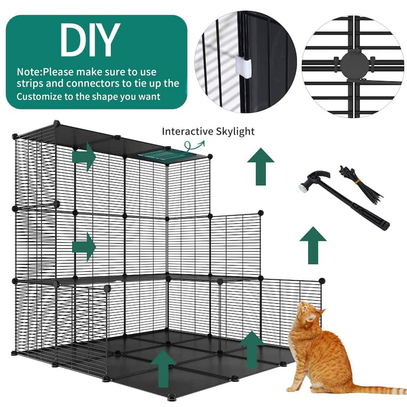 Cat Cage Indoor Cat Enclosures DIY Cat Playpen Metal Kennel with Extra Large Hammock for 1-2 Cats, Ferret, Small Animals