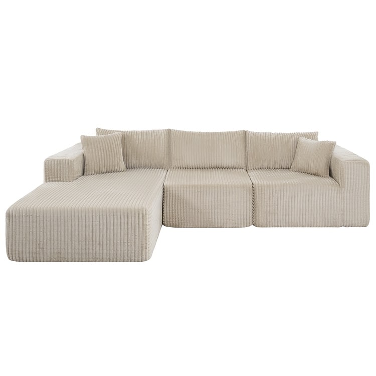 110" Modular Cloud Couch Sectional Sofa - Deep Seat Corduroy L-Shape Couch - Boneless Compressed Sofa