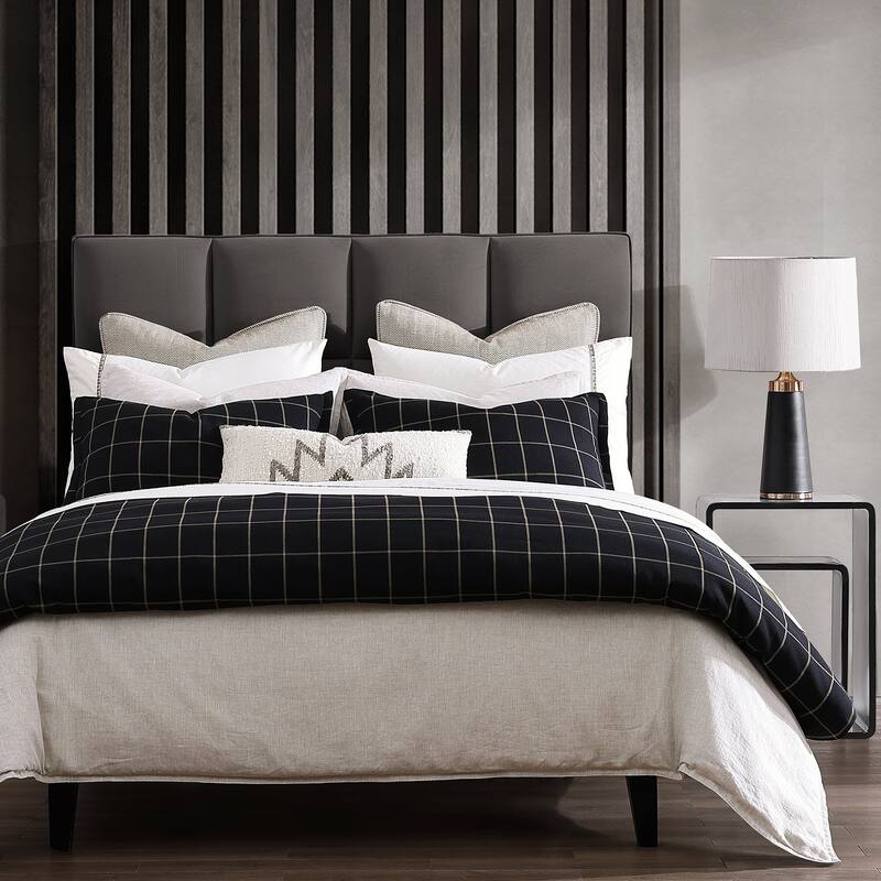 HiEnd Accents Windowpane Plaid Modern Rustic Bedding 3 Piece Duvet Cover Set - Black - King