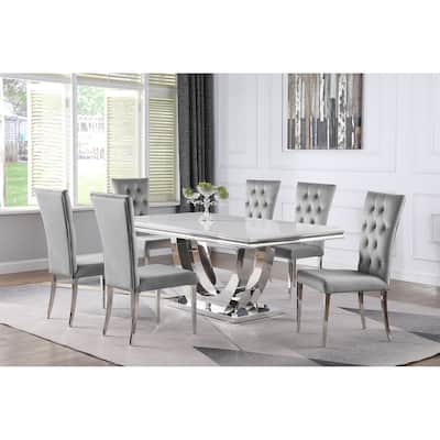 Kerwin Rectangle Metal Frame Sintered Stone Top Dining Table Set Chrome