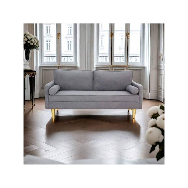 Contemporary Mid Century Style 3 Seater Linen Sofa with Armrest Pockets Premium Upholstery - 65.4 × 29.1 × 33.9 inches