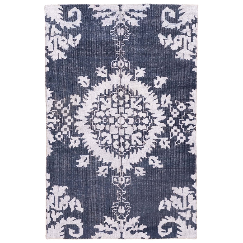 ECARPETGALLERY Hand-knotted La Seda Dark Navy Silk, Wool Rug - 5'9 x 8'9