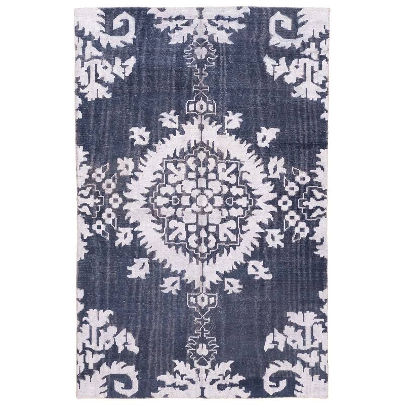 ECARPETGALLERY Hand-knotted La Seda Dark Navy Silk, Wool Rug - 5'9 x 8'9