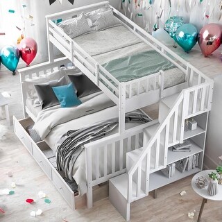 Functional & Stylish Stairway Bunk Bed - Twin Over Full with Drawer Storage, Solid Pine Construction, and Easy Assembly