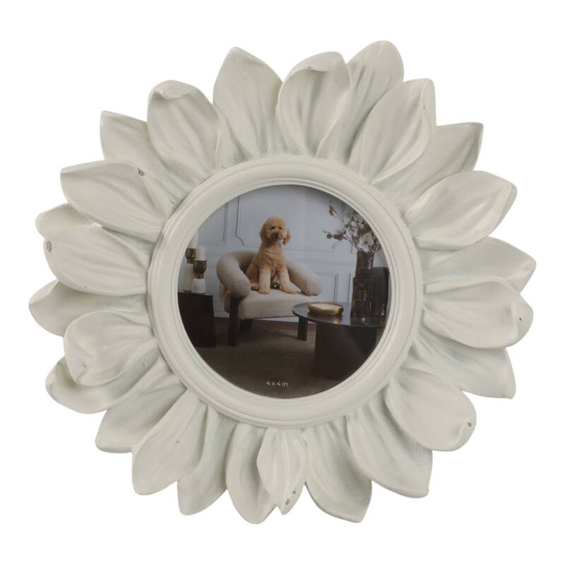 Ivory 4x4 in. Polyresin Novelty Boho Sunflower Photo Frame