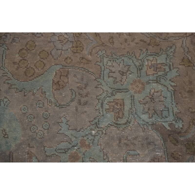 Hand Knotted Oriental 100% Wool Carpet Traditional Floral Brown Tabriz Area Rug - 9' 4'' X 6' 8''