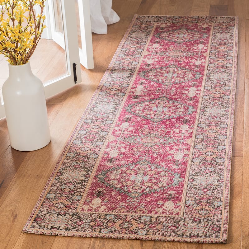 SAFAVIEH Classic Vintage Boho Ourania Distressed Oriental Cotton Rug - 2'3" x 8' Runner - Red/Multi