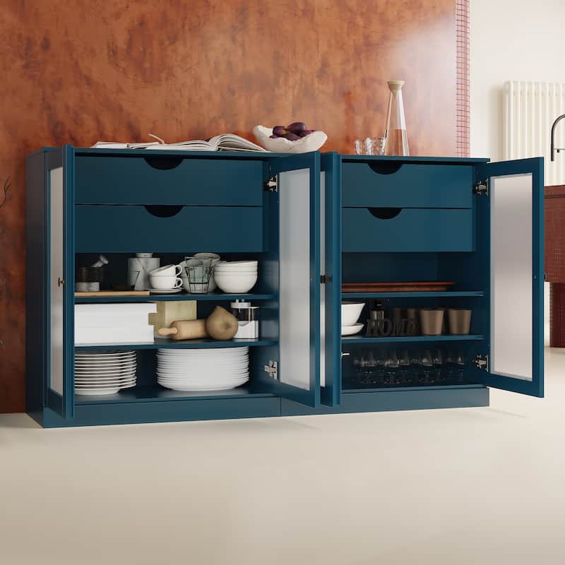 Palace Imports 100% Solid Wood 64" Sideboard with Frosted Glass Doors, 4-Drawers and Adjustable Shelves
