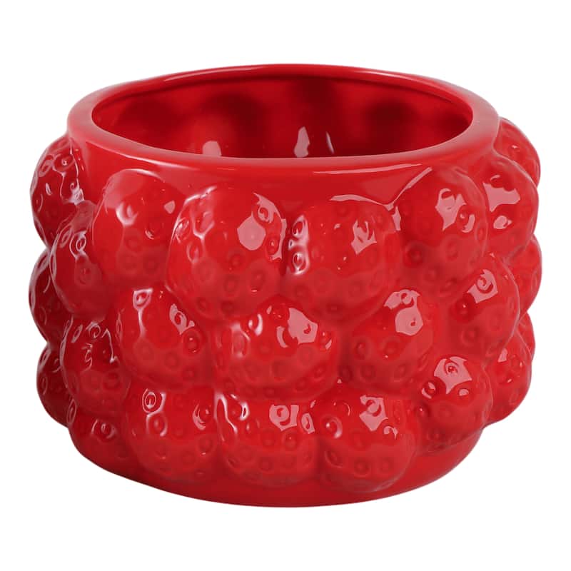 Textured Stoneware Ceramic Planter with Sculpted Bulbous Design - 7" x 7" x 5" - Red
