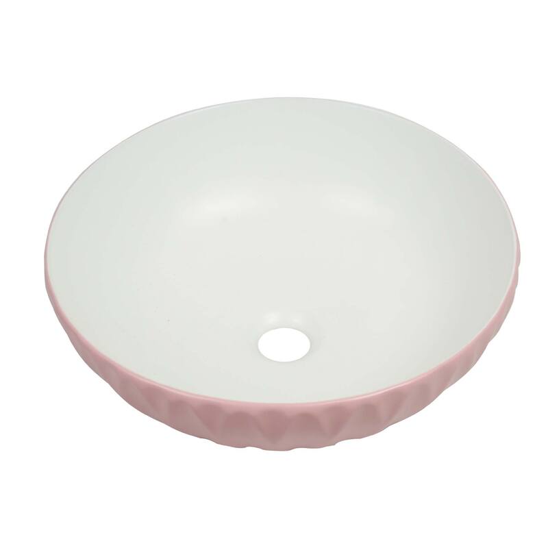 16 inch Round Ceramic Vessel Bathroom Sink - Modern Textured Bowl Design - 16" Round