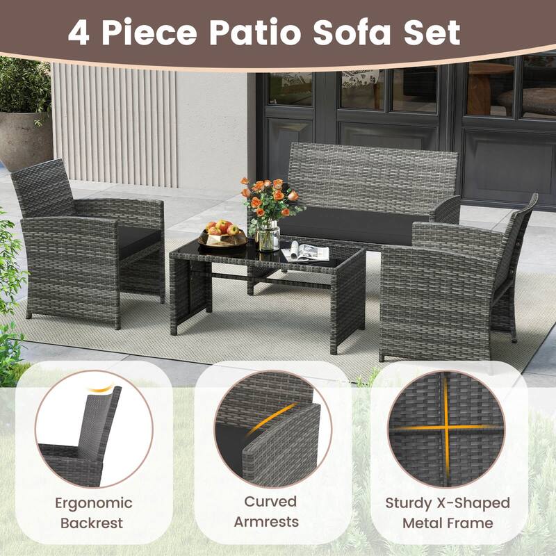 Costway 8 PCS Patio Conversation Set with Seat Cushions & Tempered - See Details