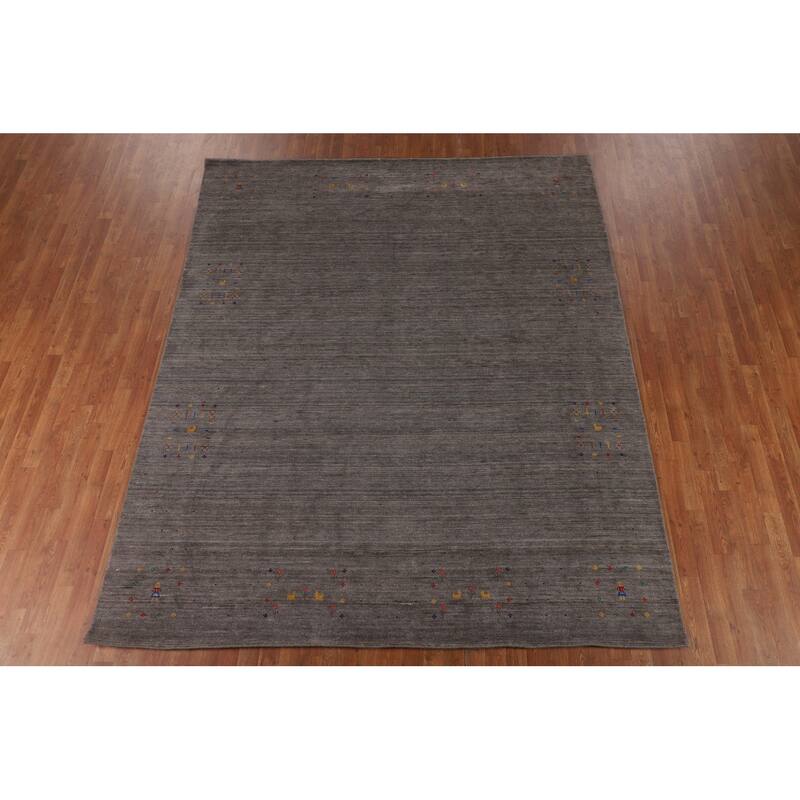 Earth Tone Gabbeh Indian Area Rug Silk Carpet - 8'0" X 9'9"