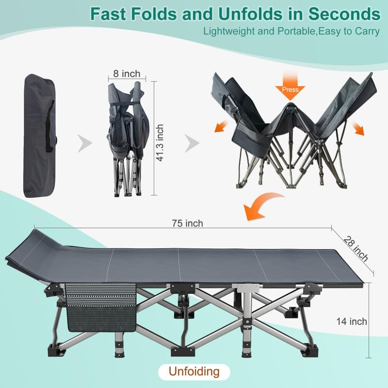 Folding Camping Cot, Double Layer Oxford Cot, for Camp and Office Use
