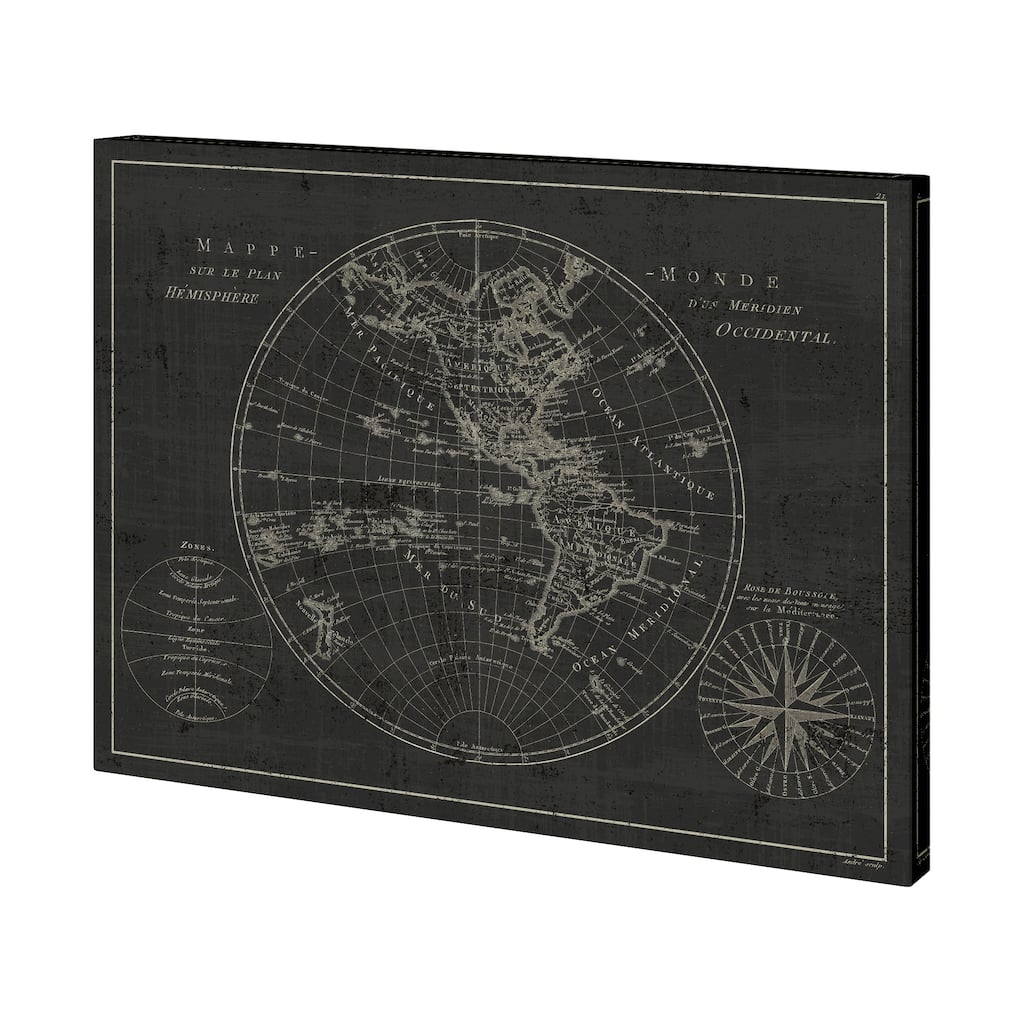 Mappemonde Etching v2 (36 x 27) Canvas Art Print