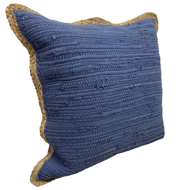 Sevita Solid Midnight Blue Jute Bordered Throw Pillow