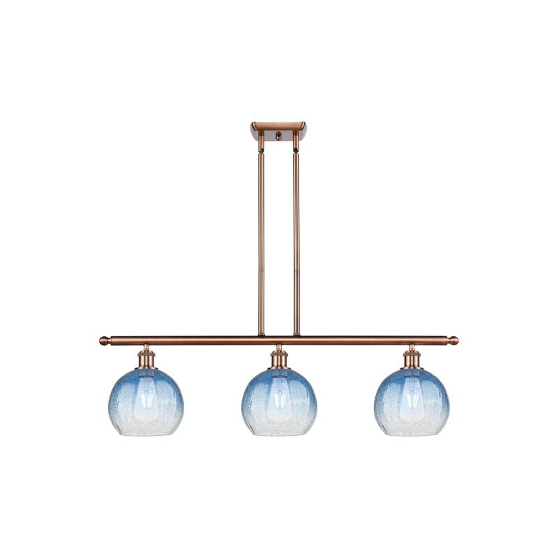 Innovations Lighting Endless Possibilities Ballston - Brookhaven Globe - 3 Light 36" Stem Hung Island Light - Antique Copper/Sapphire Blue