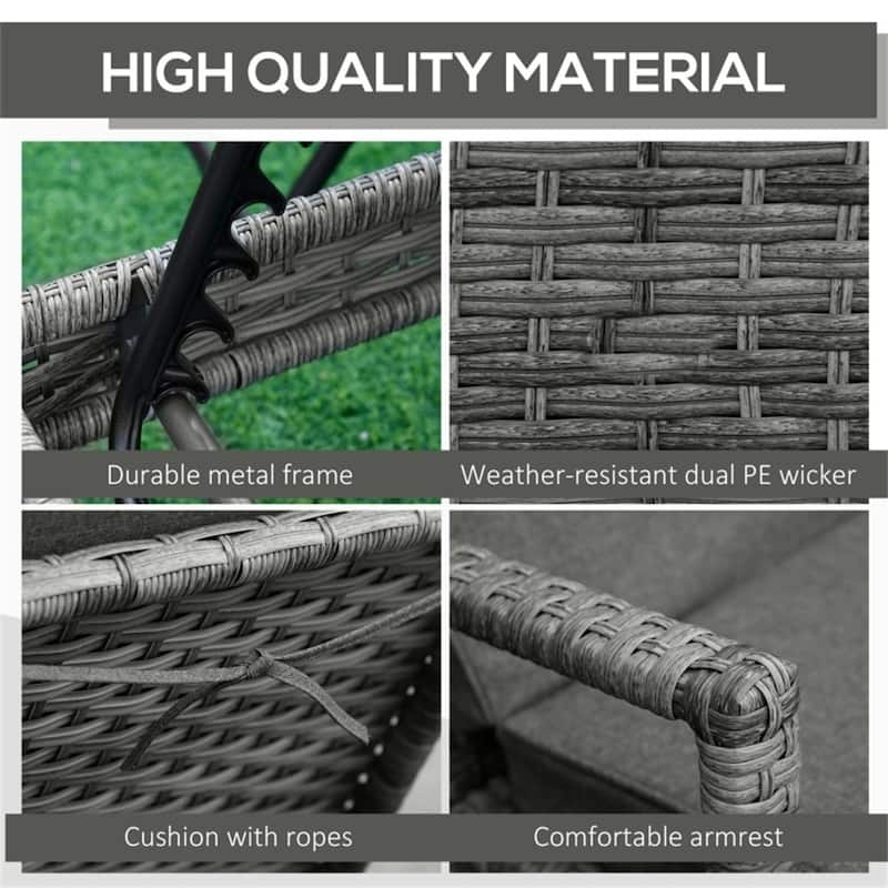 4-Level Outdoor PE Rattan Lounger Chair with Adjustable Backrest and Padded Cushion
