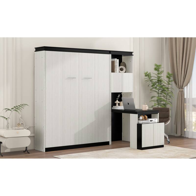 Full Size Murphy Bed with Built-in Desk and Storage - Ideal for Small Spaces, Home Offices, and Guest Rooms