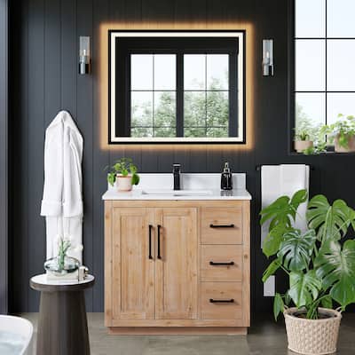 Cicero Single Bathroom Vanity in Light Brown with Grain White Engineered Stone Countertop without Mirror