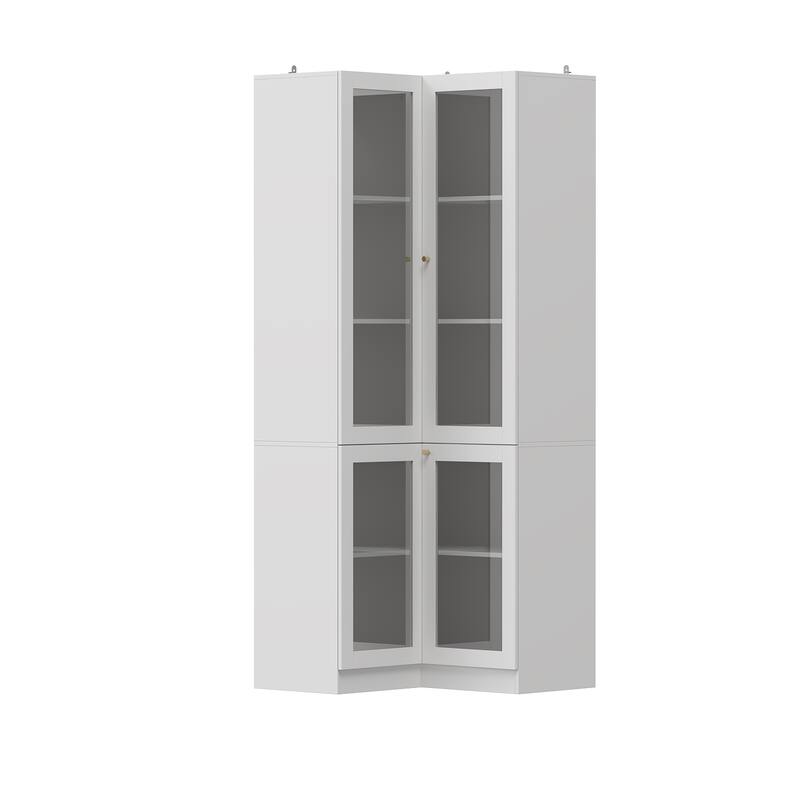 Corner Display Panrty Curio Cabinet with Acrylic Doors White Bookcase - 31.5"X78.7"