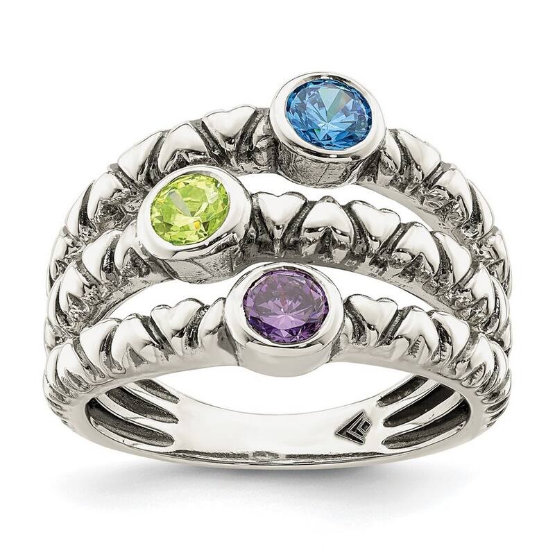 Curata 925 Sterling Silver Blue Green and Purple CZ Cubic Zirconia Oxidized Ring