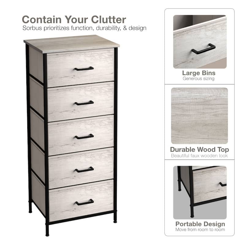 Dresser w/ 5 Drawers Furniture Tall Storage Organizer Unit for Bedroom