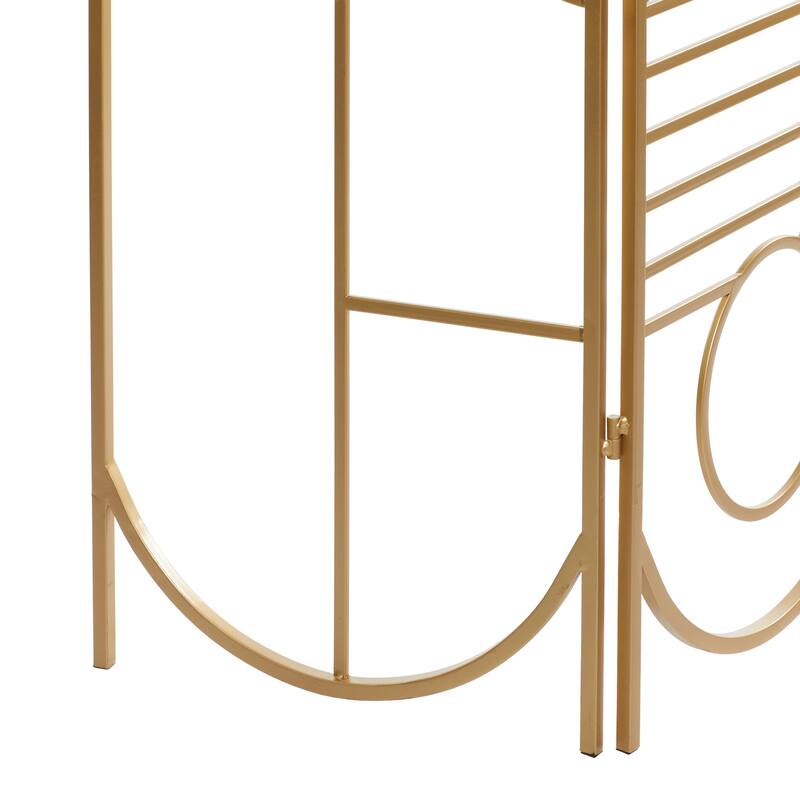 Gold Metal Hinged Foldable Arched Partition 3 Panel Geometric Partition Room Divider Screen
