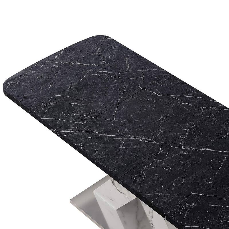 62.99" Faux Marble Rectangular Extendable Dining Table with X-Legs and Metal Base