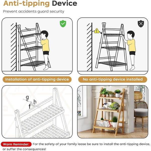 Foldable Bamboo Ladder Shelf, 3 Tier, 23.6 x 15 x 39.4 Inches