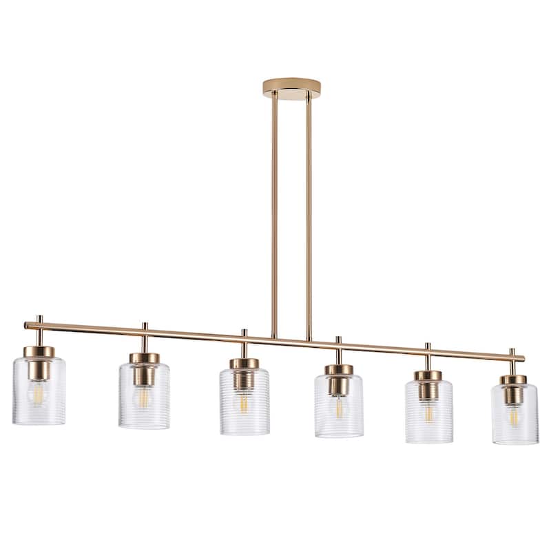 Farmhouse Gold Multi-Bulb Kitchen Island Chandelier with Stripe Clear Glass Shades