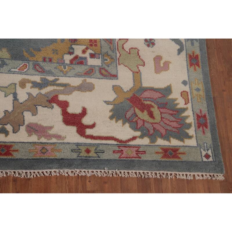 Floral Blue Oushak Area Rug Handmade Wool Carpet - 9'3"x 11'10"