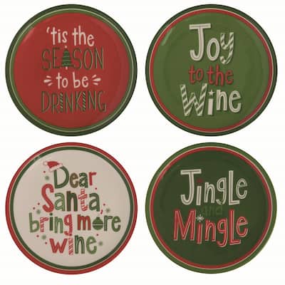 Transpac Ceramic Multicolor Christmas Small Plates Set of 4