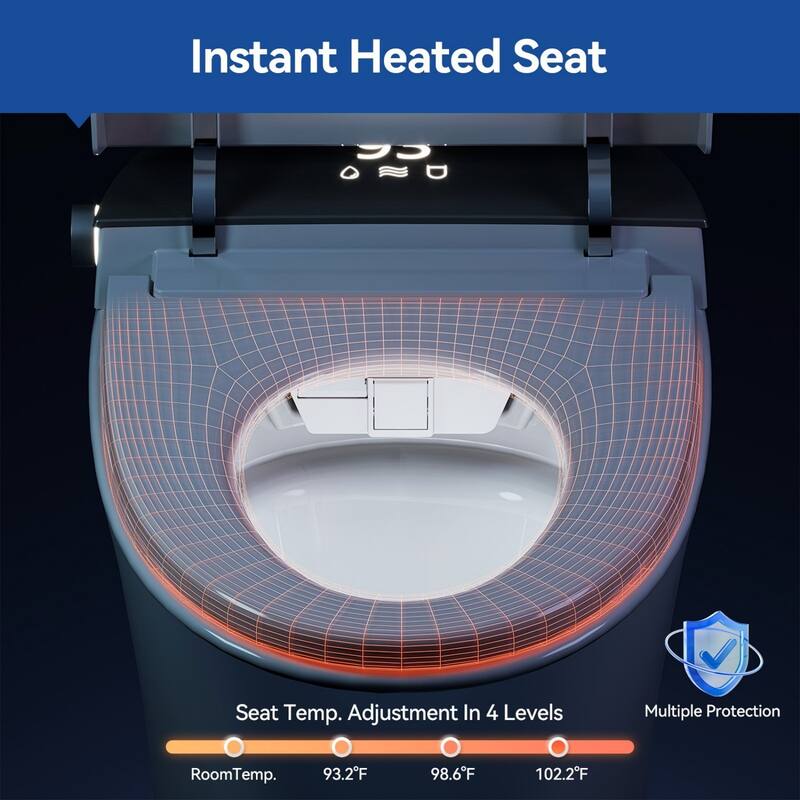 Smart Bidet Toilet with Built-In Tank & Pump, 17" Chair Height, Heated Seat, Wash/Dry, Remote