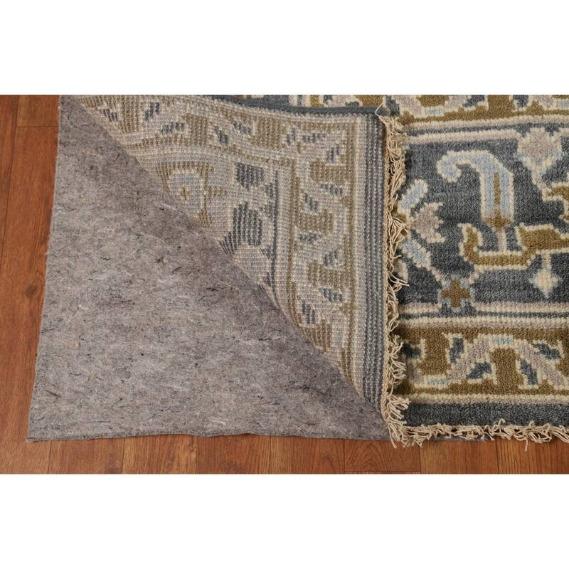 All-Over Gray Oushak Indian Area Rug Hand-Knotted Wool Carpet - 8'1"x 9'11"