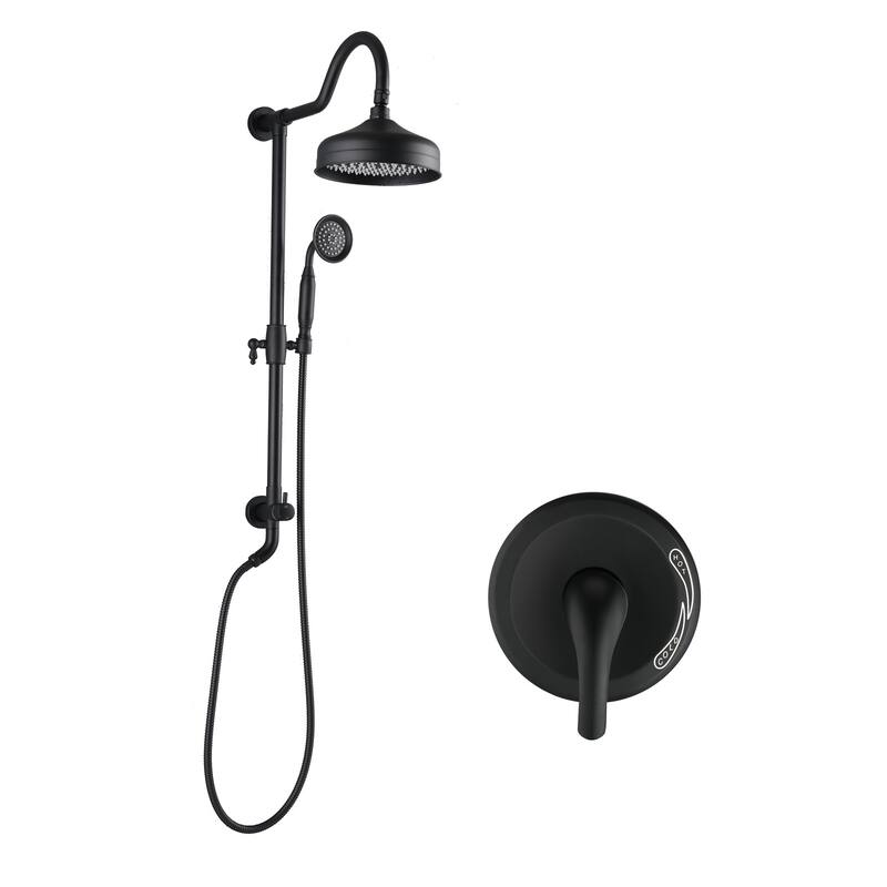 Proox Wall Mount Bathroom Rainfall Shower Fixtures Faucet with 8 inch Shower Head Handheld - Shower + Valve - Matte Black