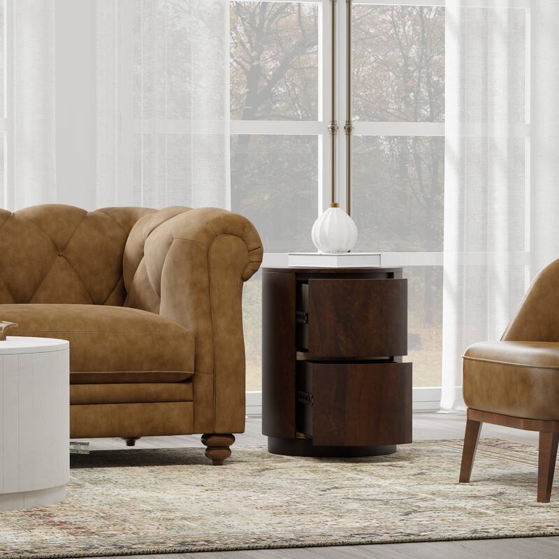 Carolina Living Kingston 2-Drawer 18" Round Nightstand - Chestnut