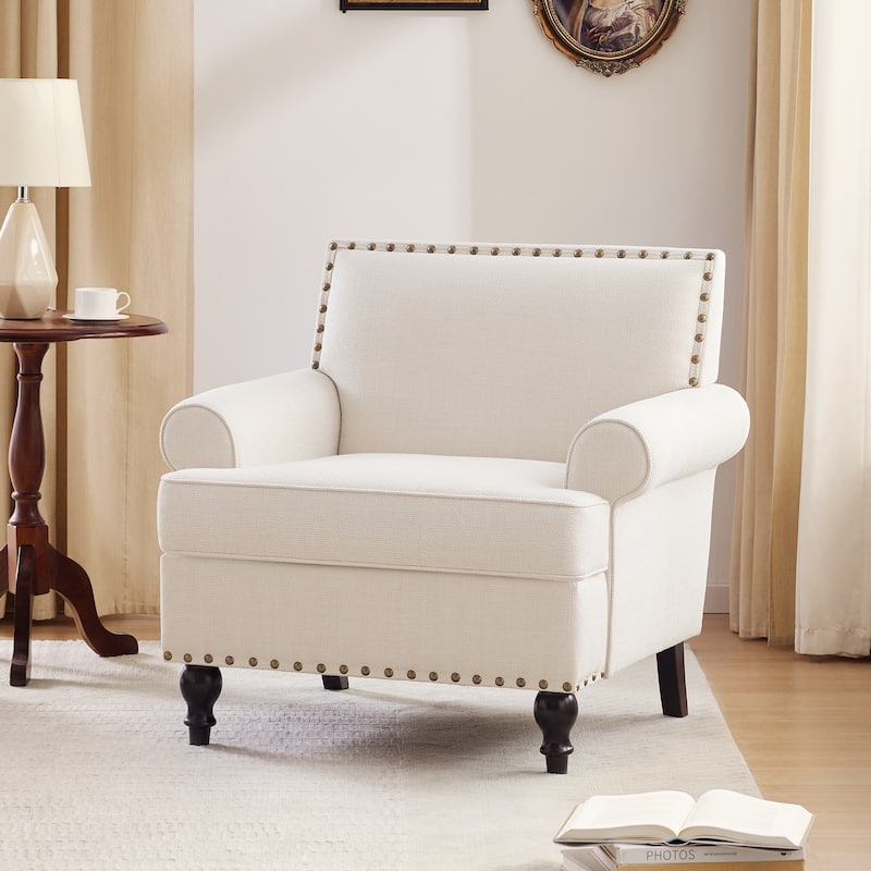 Uniquely Designed Riveted Fabric Sofa, Single Chair Loveseat - 29.5" x 31" - Beige