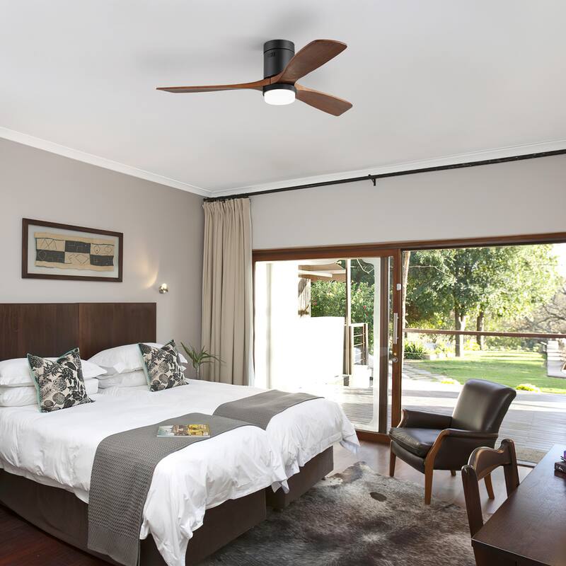 Sofucor 42/52 Inch Low Profile Flush Mount Ceiling Fan with Light,Remote Control,Solid wood/ABS Blades,Reversible Quiet DC Motor