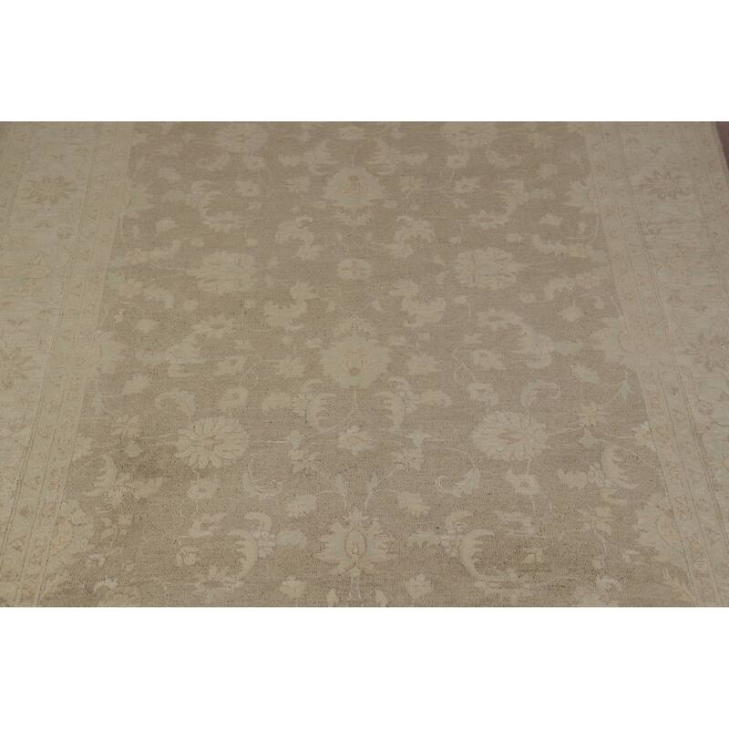Hand Knotted Oriental 100% Wool Carpet Transitional All-Over Brown Oushak Area Rug - 9' 8'' X 6' 8''