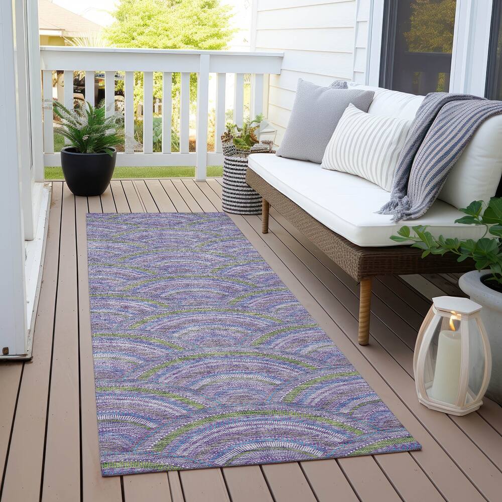 Machine Washable Indoor/ Outdoor Modern Mosaic Chantille Rug